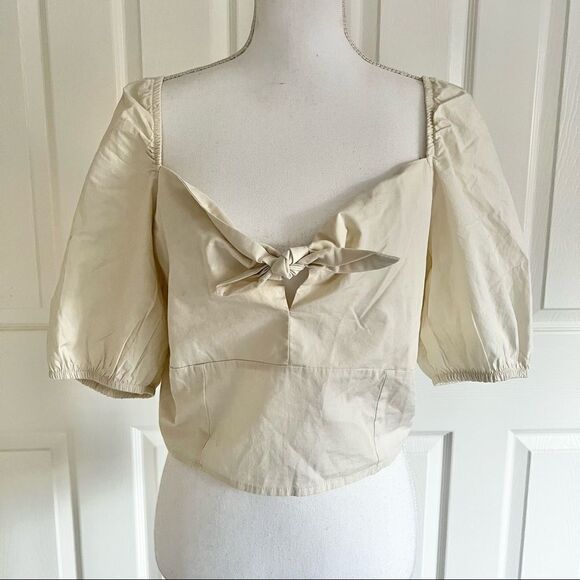 VERO MODA Woven Organic Cotton Crop Top In Birch XL - Picture 2 of 7